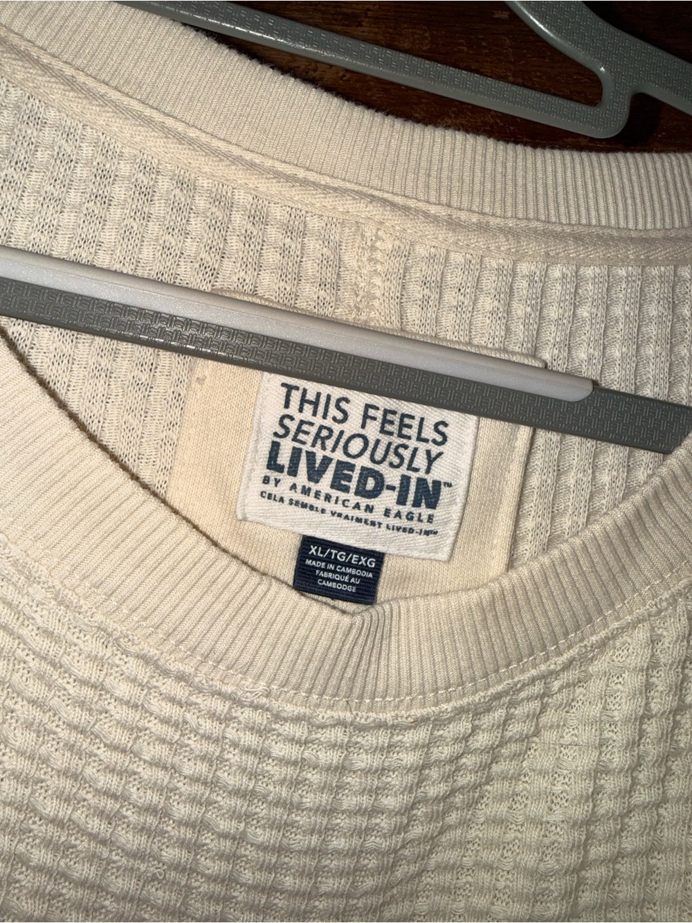 American Eagle Outfitters Cream Waffle-Knit Crewneck Sweater - Picture 3 of 3